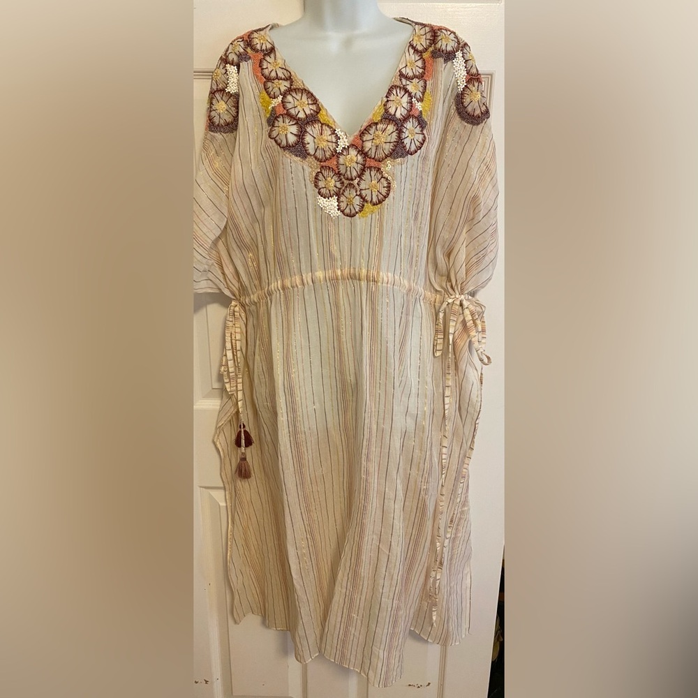 Anthropologie Embroidered Beaded Kaftan Kimono Coverup L/XL